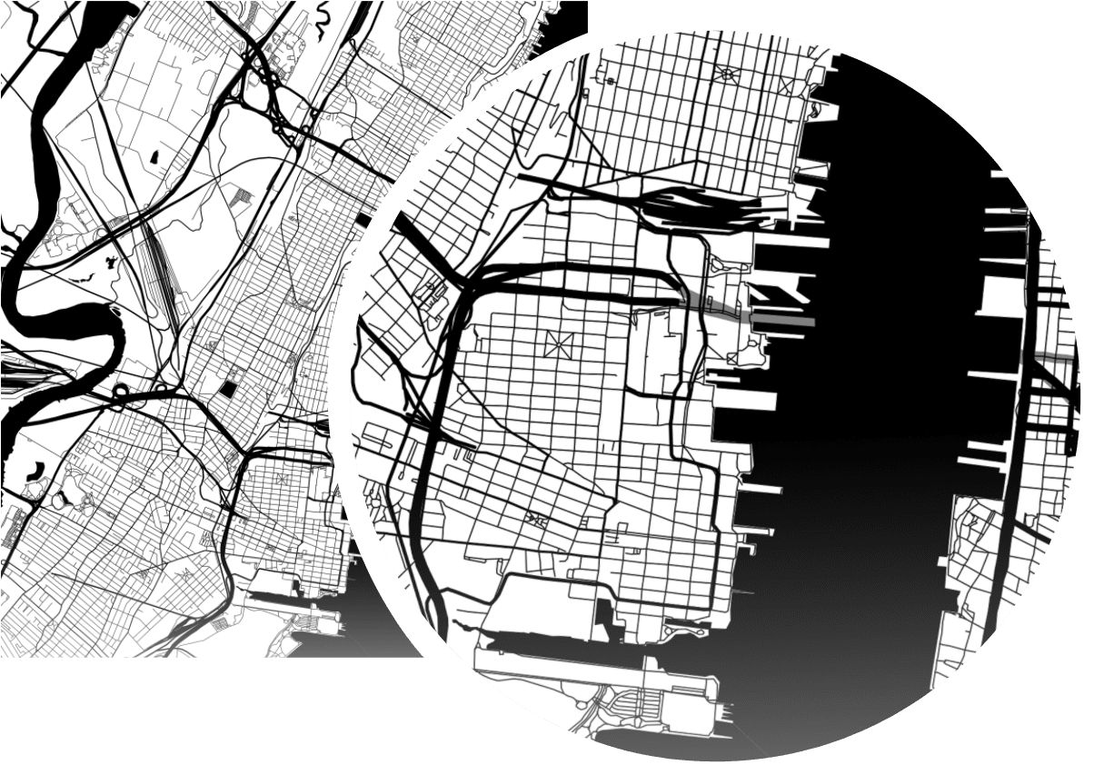 Map-inspired Hoboken service area graphic